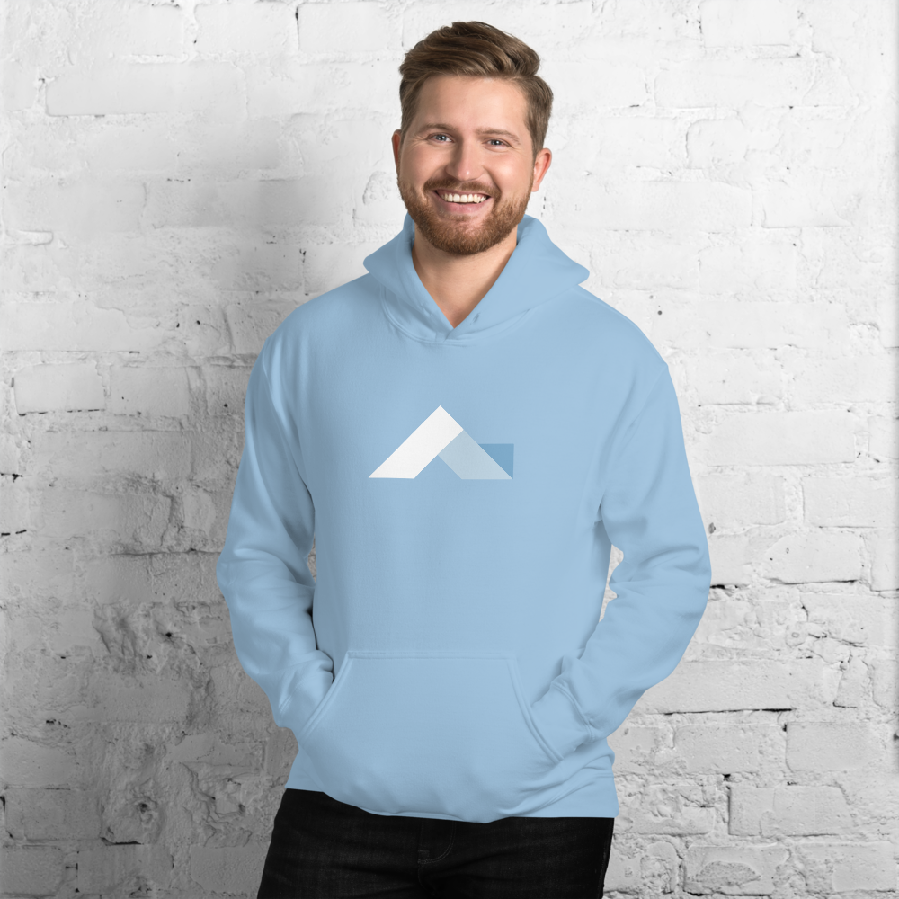 A photo of a man wearing a blue hoodie with the Real Newbies logo on the front