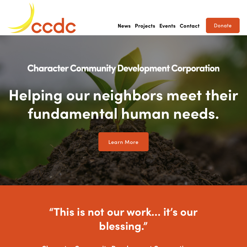 Screenshot of website for CCDC